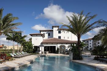 Skyline building with pool view